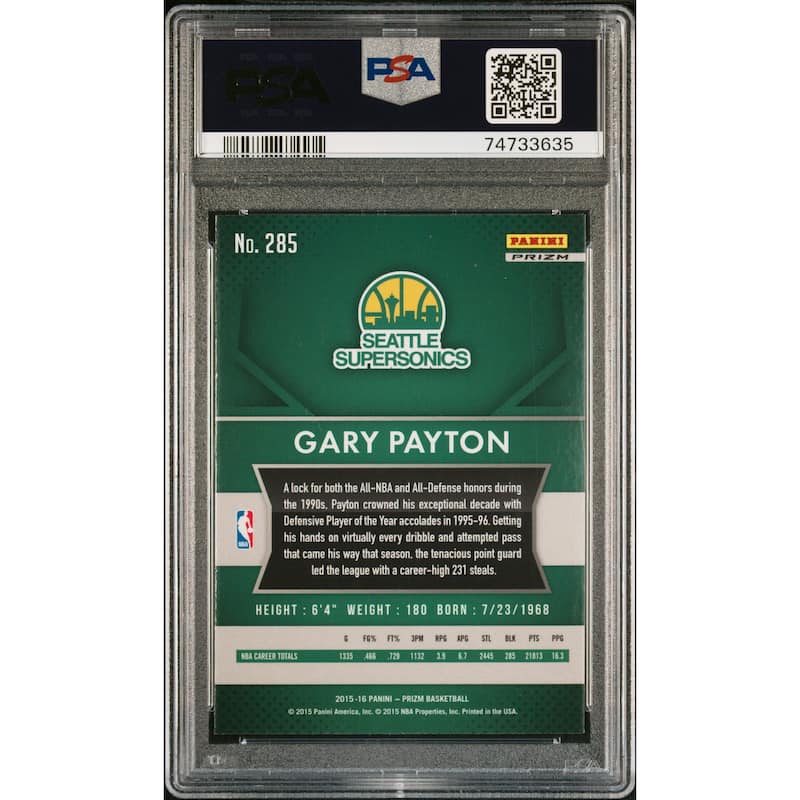 Gary Payton 2015 Panini Green Prizm Signed Basketball Card #285 Auto PSA - 8'6" x 11'6"