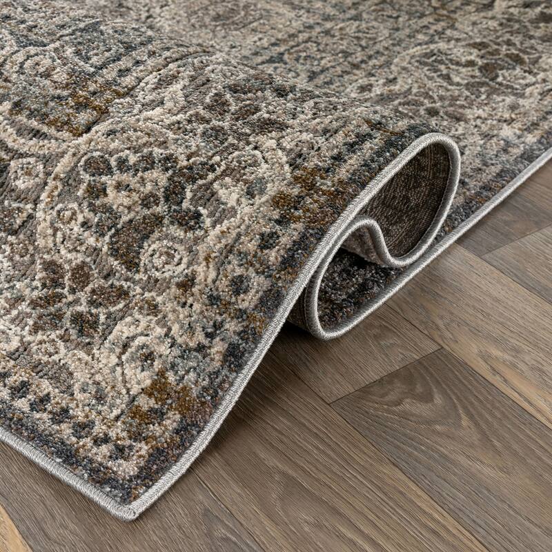 World Rug Gallery Vintage Border Stone Gray Indoor High-Low Area Rug