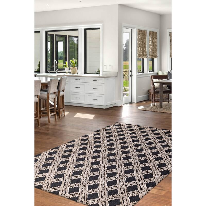 ECARPETGALLERY Hand Loomed Elysian Dark Grey Viscose, Wool Rug - 5'11 x 8'11