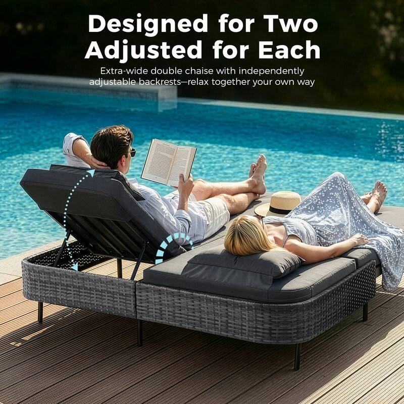 Outdoor Sectional Conversation Set PE Wicker with Double Chaise Lounge, 60,000 BTU Fire Pit Table