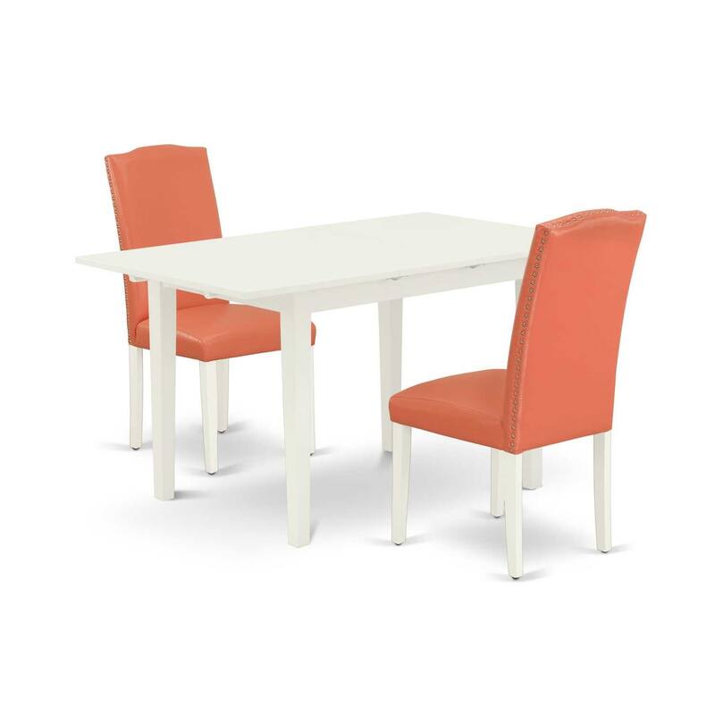 HomeStock 3-Piece Linen White Finish Rectangular Solid Wood Top With Butterfly Leaf Dining Table Set