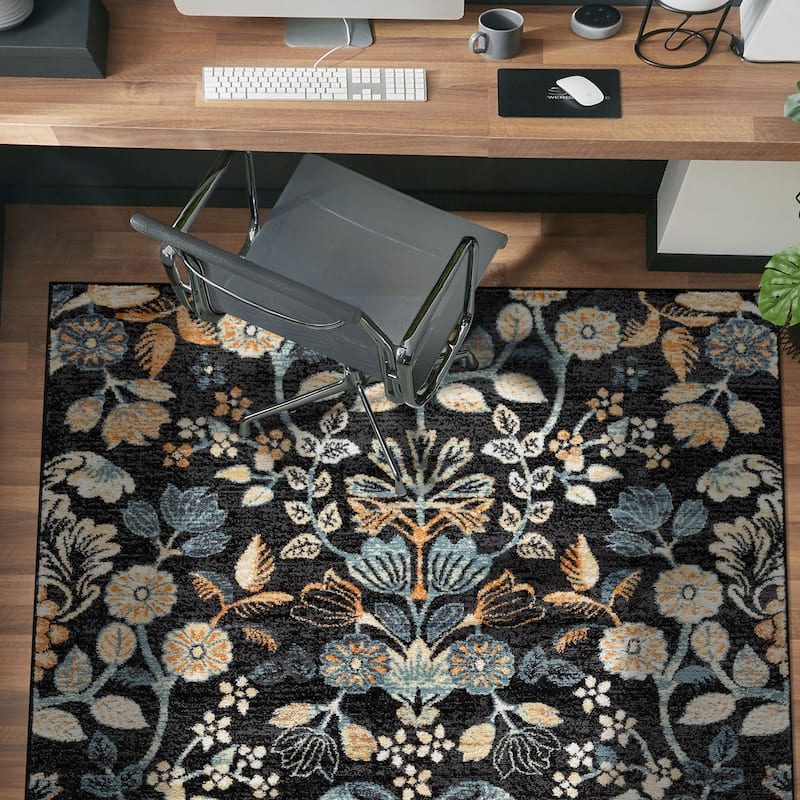 Black Multi Symmetrical Floral Stylish and Durable Area Rug - 4' x 6'