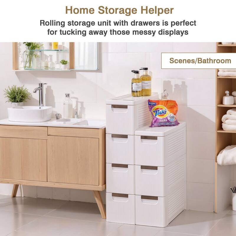 VECELO Slim Rolling Storage Bin 3/4/5-Tier Rolling Storage Cabinet with Drawers for Bedroom Bathroom Kitchen and Living Room