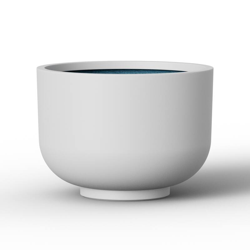 Concrete Bowl Planter Plant Pot with Drainage Hole - 13.5 x 7.5 - Pearl White(Enhanced Interior)