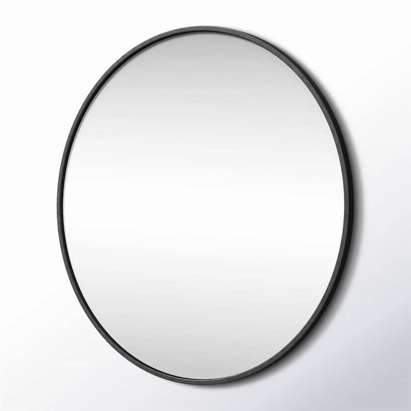 Black Metal Frame Round Wall Mirror Hanging