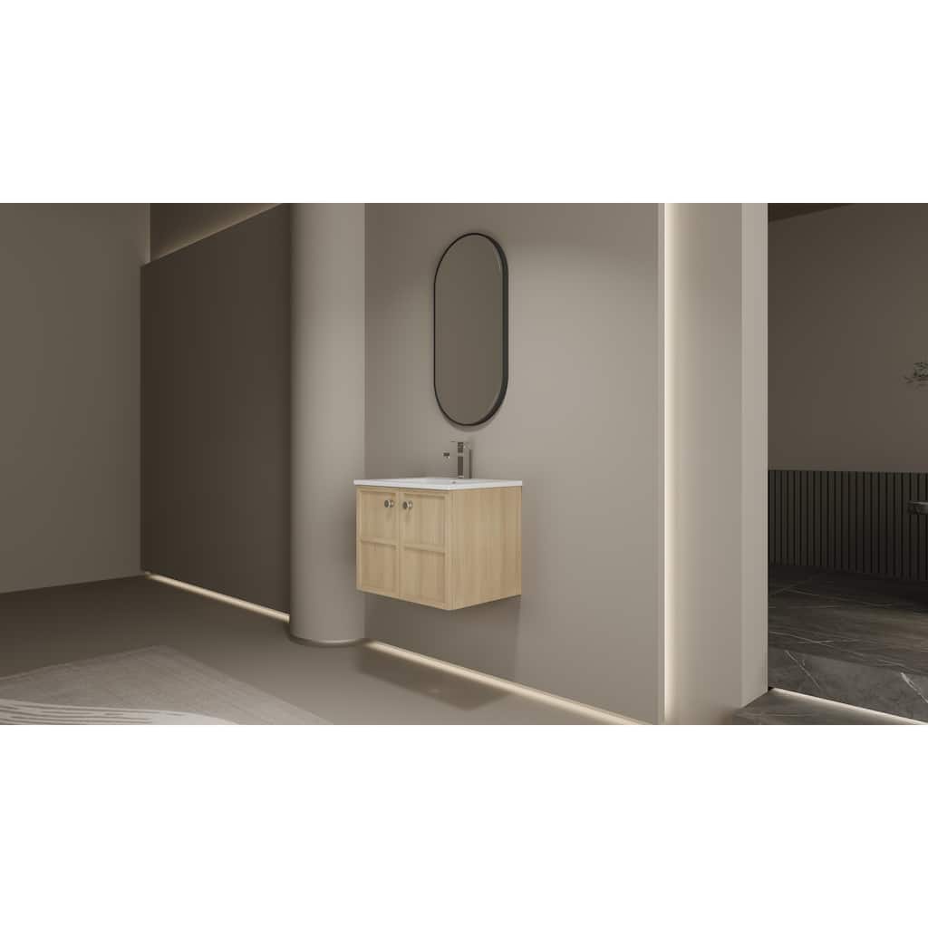 GDFStudio - Cairo Modern Wall-Mounted Bathroom Vanity Set with Scratch-Resistant Resin Sink & Soft Close Doors