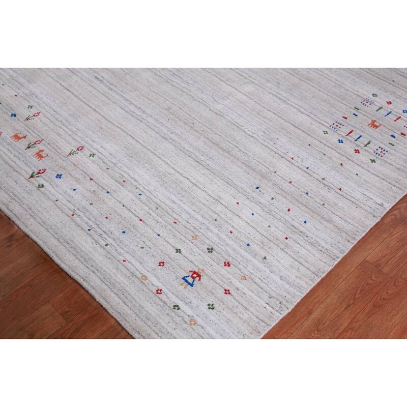 Hand Knotted Oriental 100% Wool Carpet Tribal Stripe Greys & Charcoal Gabbeh Area Rug - 12' 0'' X 8' 10''