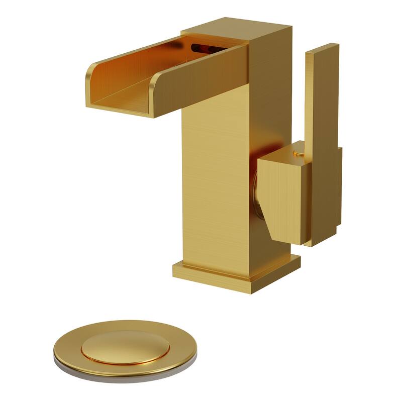 GRANDJOY LED Waterfall Bathroom Sink Faucet with Drain Assembly, Single Handle Vanity Fixture