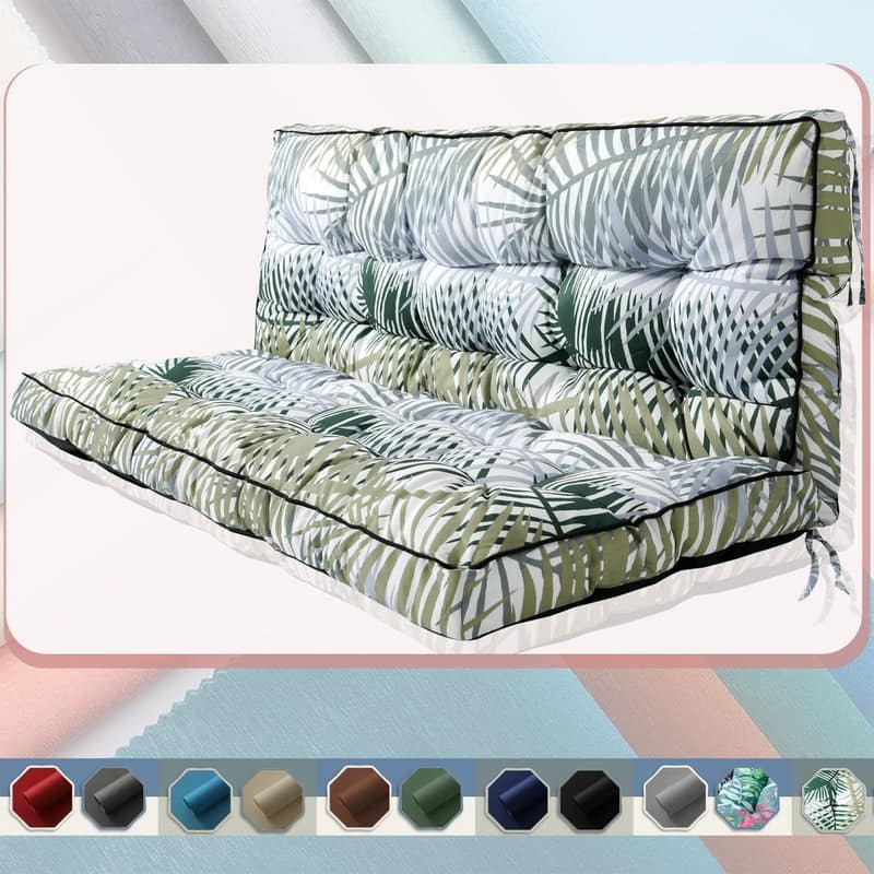 Porch Swing Replacement Cushion, 55in Outdoor Bench Cushions with Backrest Thicken 4" - 40x55in - Green Leaves