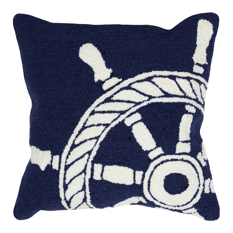 Liora Manne Frontporch Ship Wheel Indoor/Outdoor Pillow Navy 18" Square