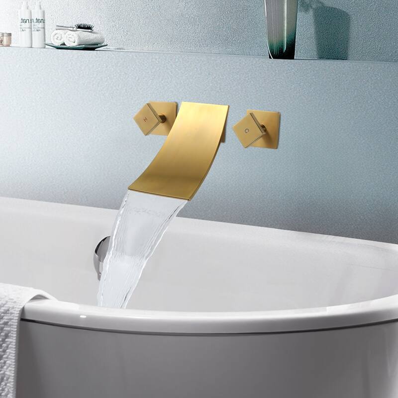 WOWOW Double Handle Wall Mount Waterfall Bathroom Bathtub Faucet
