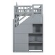 preview thumbnail 15 of 25, Twin-Over-Twin Bunk Bed with Convertible Desk, Solid Pine Wood, Playhouse Design, Fence-Shaped Frame, Grey