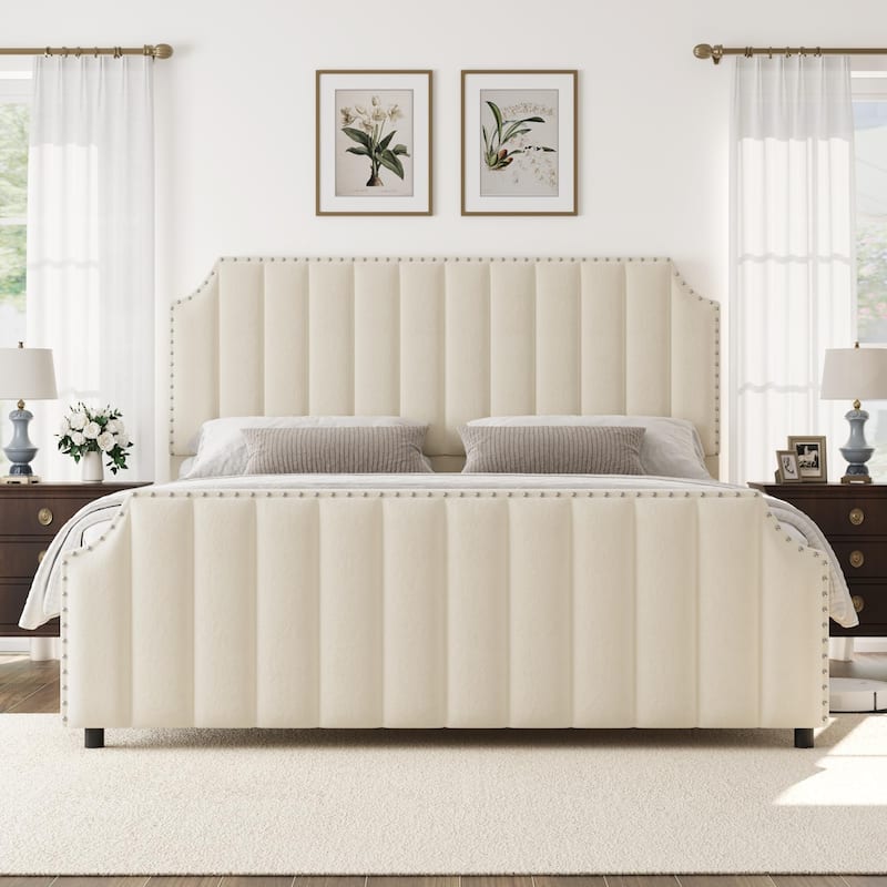 Velvet Upholstered Bed Frame with Headboard and Footboard