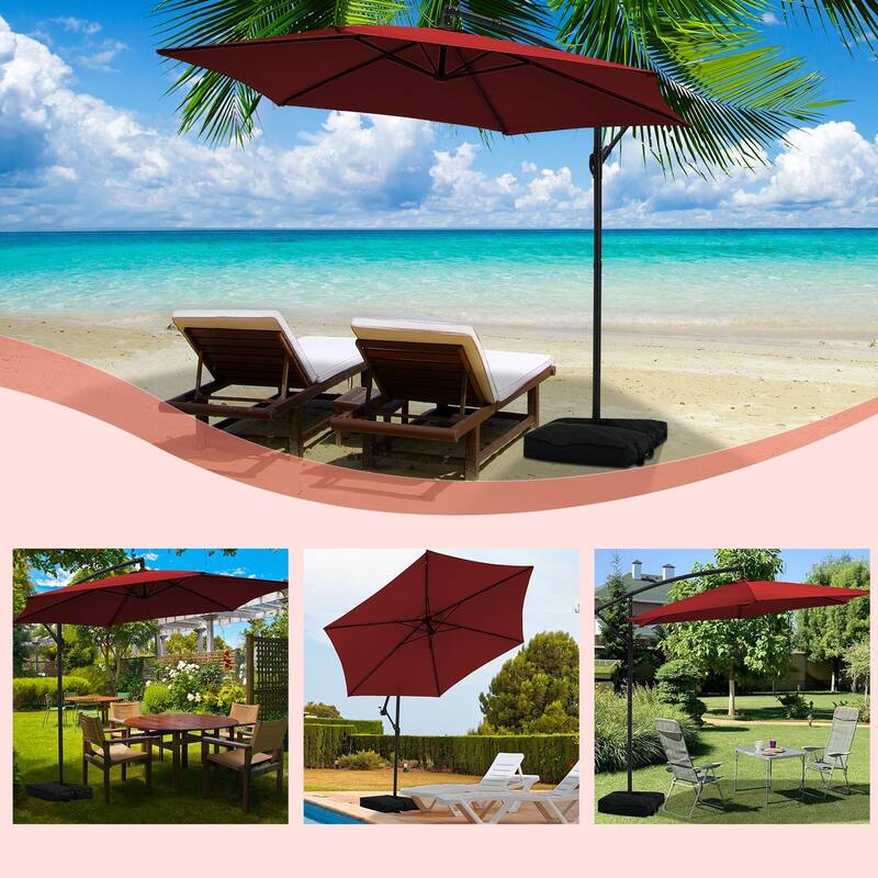 Autlaycil 10ft Offset Hanging Market Patio Umbrella with Base
