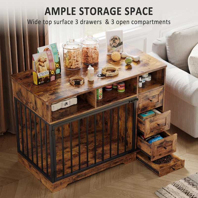 Dog Crate Furniture with Storage Drawers, End Table Design