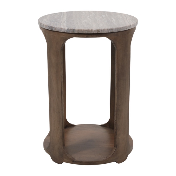 Modern Round Stone Top Accent Table with Wood Base - 22