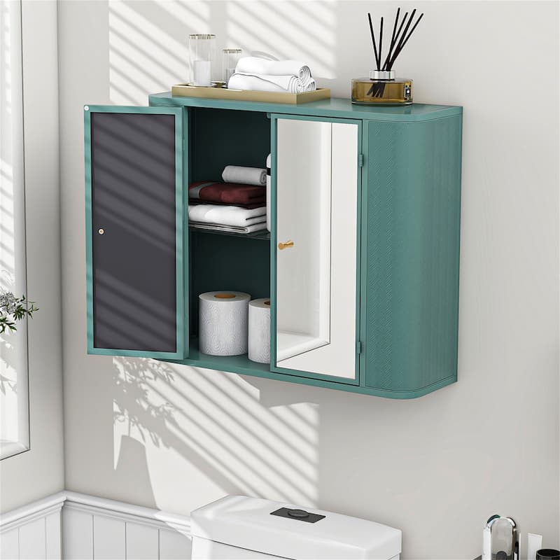 Wall Mounted Bathroom Cabinet with Mirror and Open Shelf