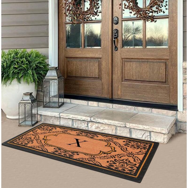 A1HC Uriel Bleached Coir Anti-shred Monogrammed Doormat, 30" X 60"