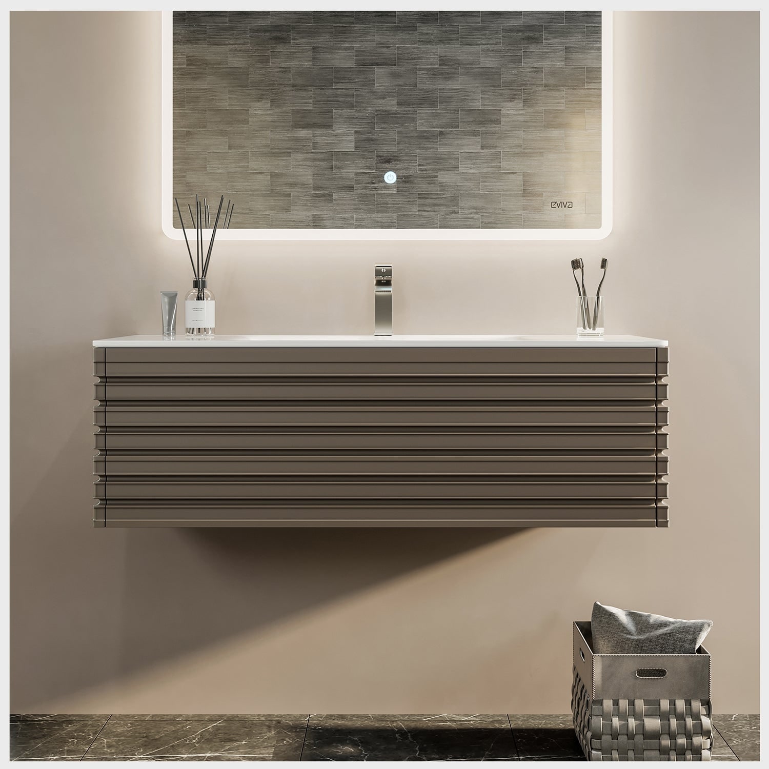 Dream 42" Smog Grey Wall Mount Vanity with Solid Surface Integrated Sink