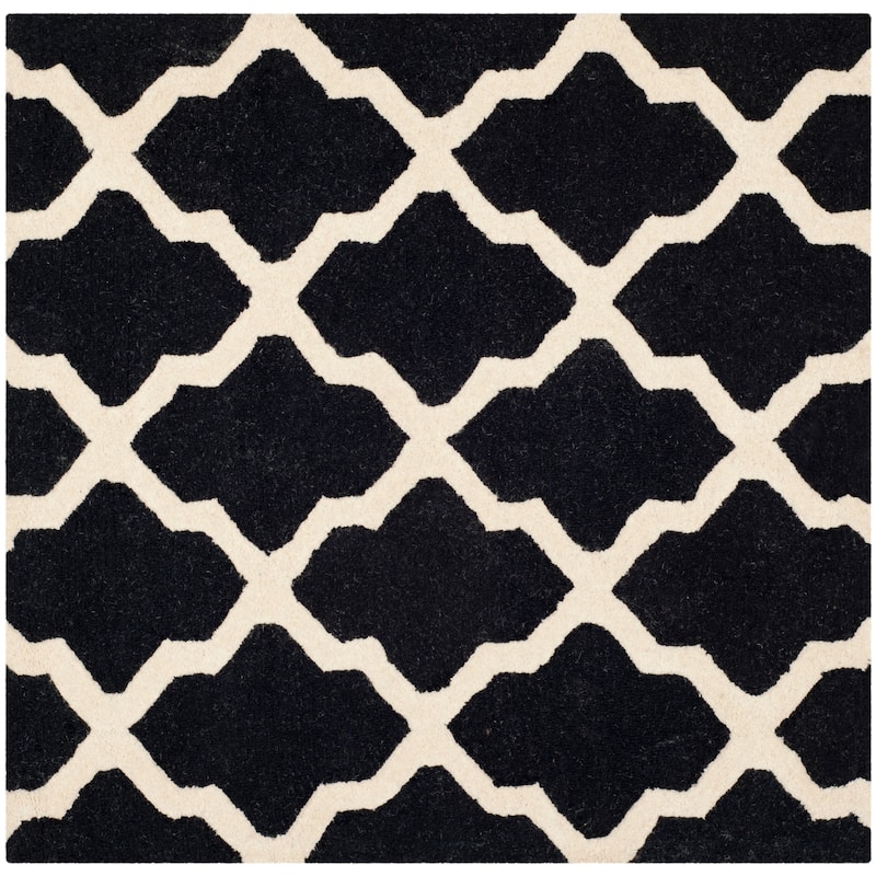 SAFAVIEH Handmade Cambridge Eirny Moroccan Trellis Wool Rug - 8' Square - Black/Ivory