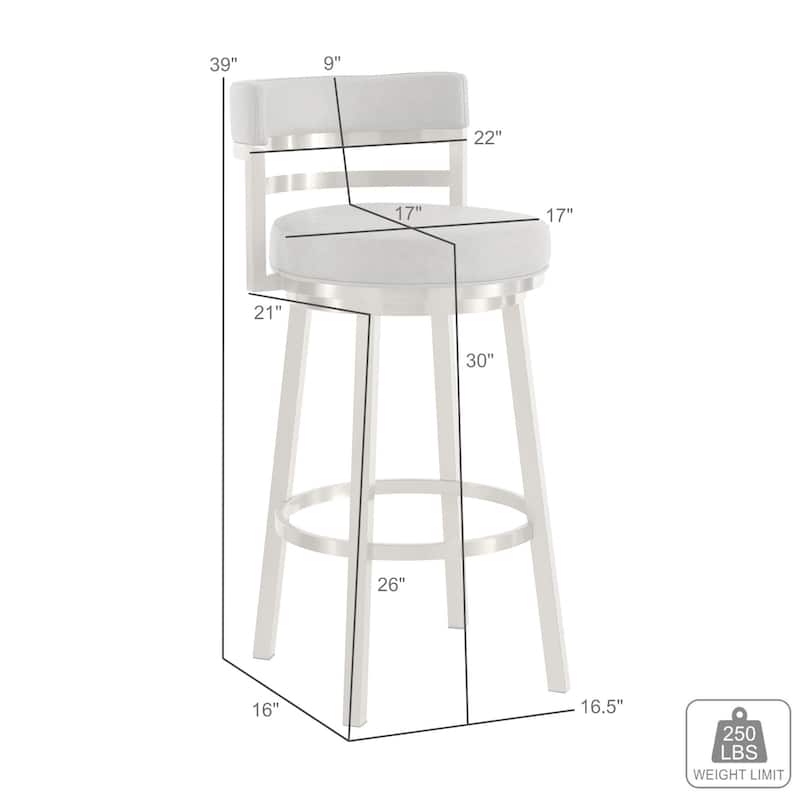 Madrid Modern Swivel Bar Stool, Upholstered Counter Height Chair with Metal Frame