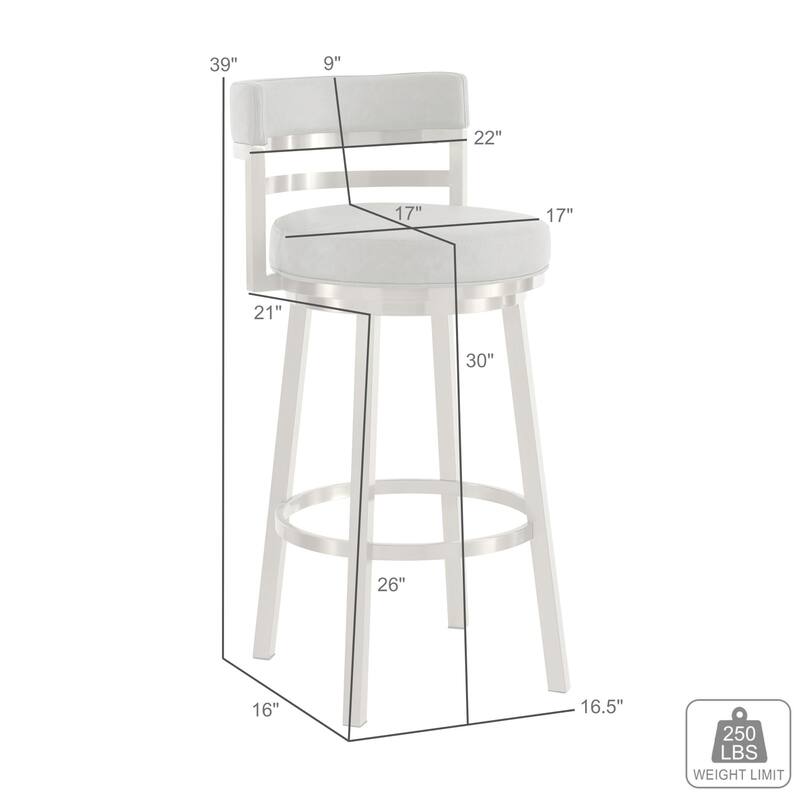 Madrid Modern Swivel Bar Stool, Upholstered Counter Height Chair with Metal Frame