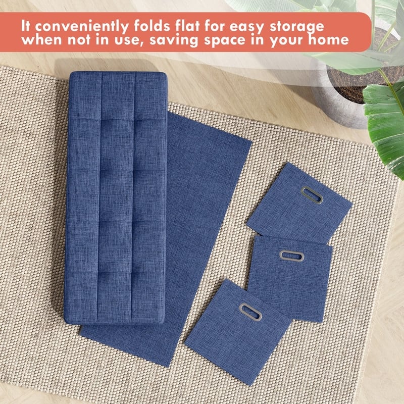 Foldable Linen Large Bench Storage Ottoman with 3 Drawer Cubes - 40"L