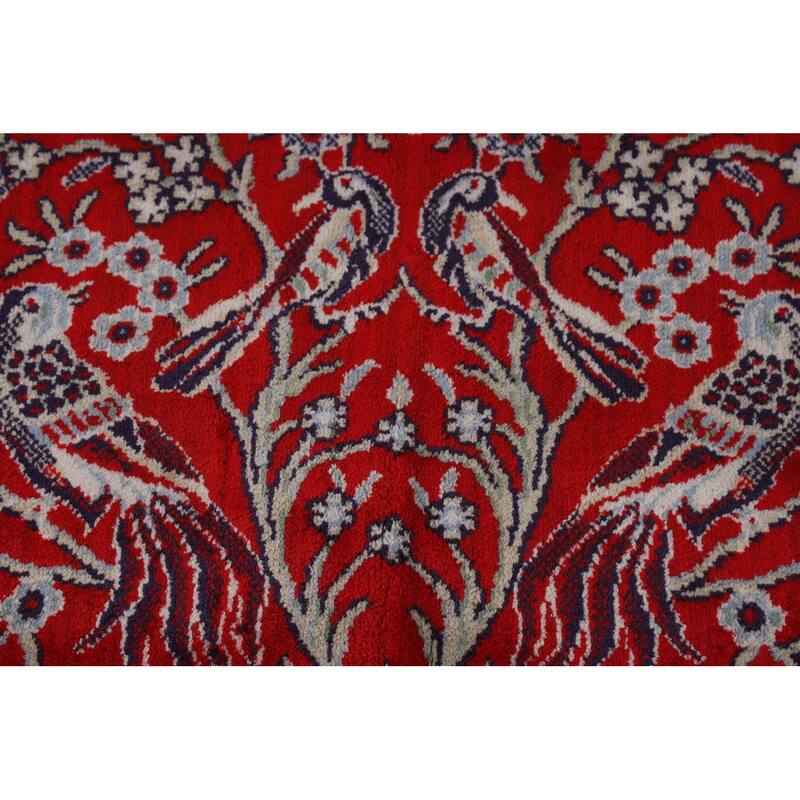 Machine Made Oriental Polyester Carpet Traditional Floral Red Kashan Area Rug - 12' 7'' X 9' 8''