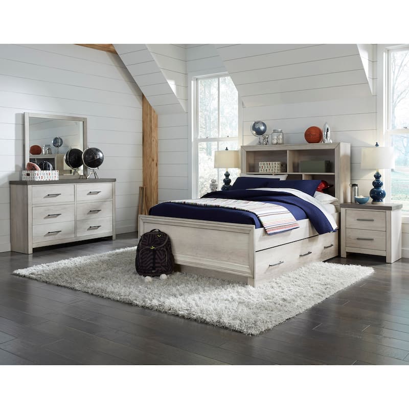 Transitional Farmhouse Whitewash Wood Storage Bed