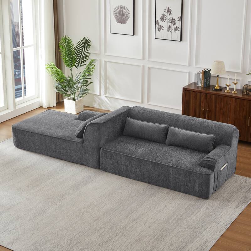 Chenille L-Shape Sectional Sofa, Minimalist Oversized Sleeper Couch, No Assembly Required