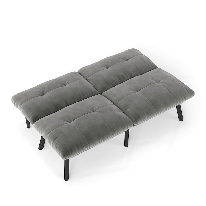 2-Seater Velvet Sleeper Sofa with Adjustable Backrest, Lounge Chair Bed with Foam Cushions, Portable Fold Out Chair Bed