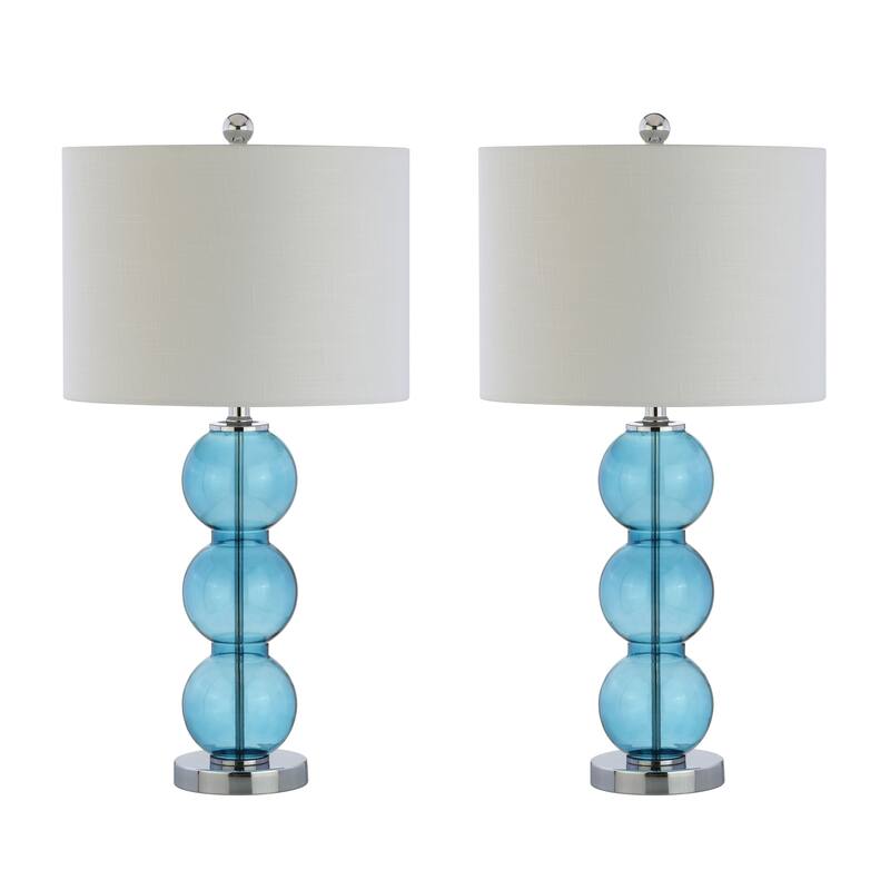 Ella 27" Glass Triple-Sphere LED Table Lamp, Mercury Silver/Chrome (Set of 2) by JONATHAN Y