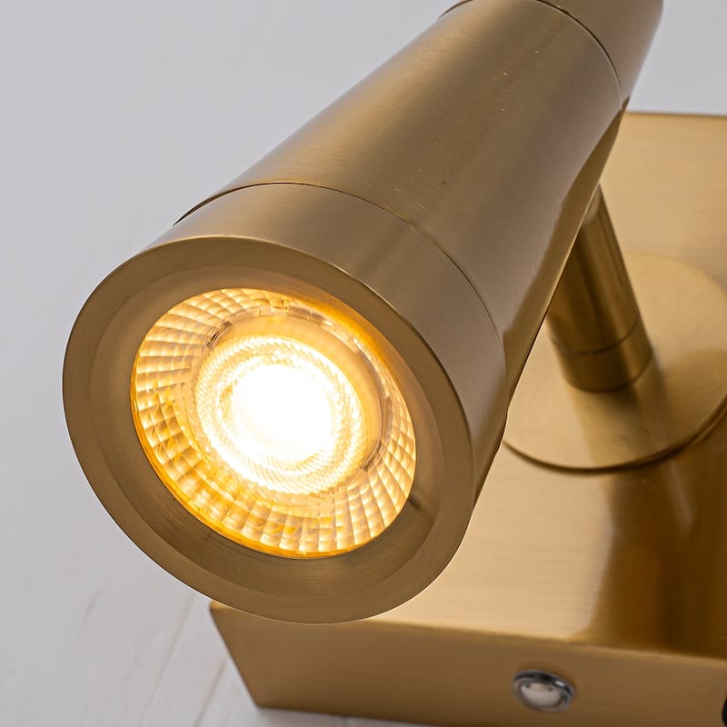 Rechargeable Cordless Wall Sconce LED Brass Spot Light with Remote and Touch Dimming Adjustable Head Accent Light for Bedroom