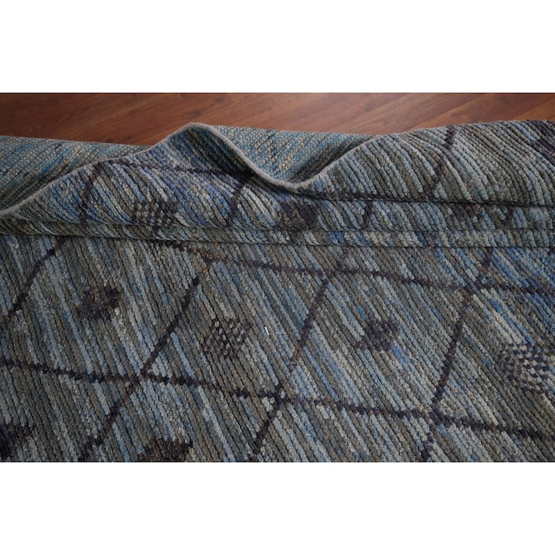 Blue Trellis Moroccan Area Rug Handmade Wool Carpet - 6'0"x 9'8"