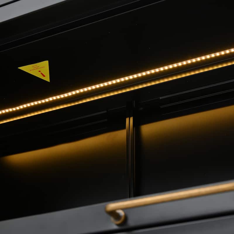 76.75" Tall Iron Display Cabinet with Glass Doors & LED Lights, 5-Tier Curio for Collectibles