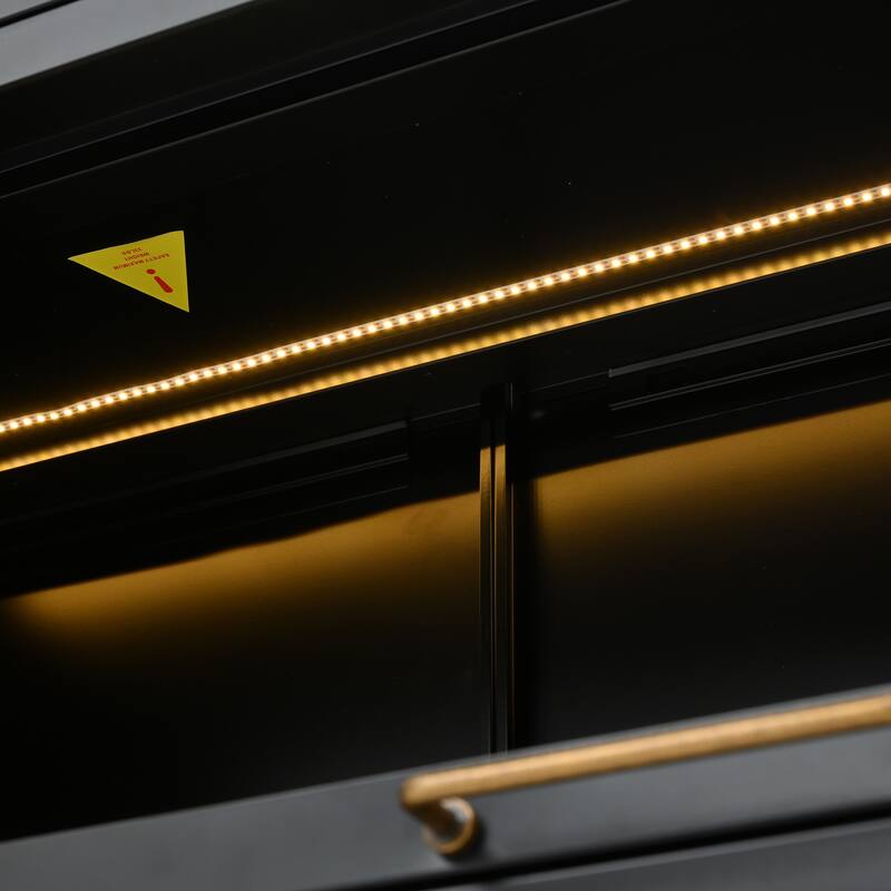 76.75"Iron Display Cabinet with Glass Doors,5-Tier Steel Barister Bookcase with LED Lights,Modern Curio Cabinet for Living Room