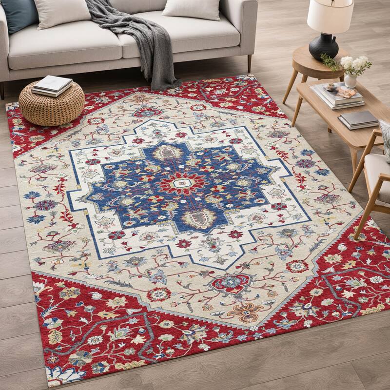 Machine Washable Indoor/ Outdoor Traditional Kolkata Chantille Rug