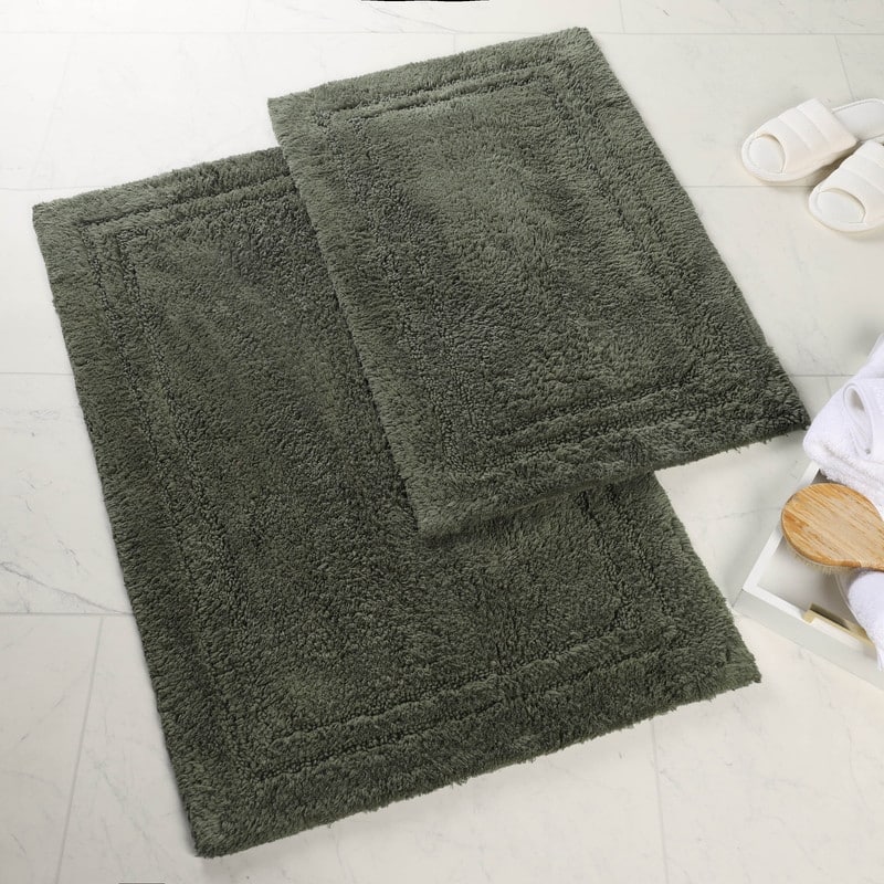 Superior Cotton Solid Non-slip Backing 2-Piece Bath Rug Set