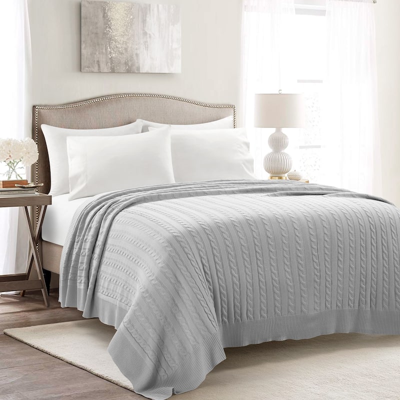Lush Decor Cable Soft Knitted Oversized Blanket/Coverlet - 88" x 88" - Light Grey