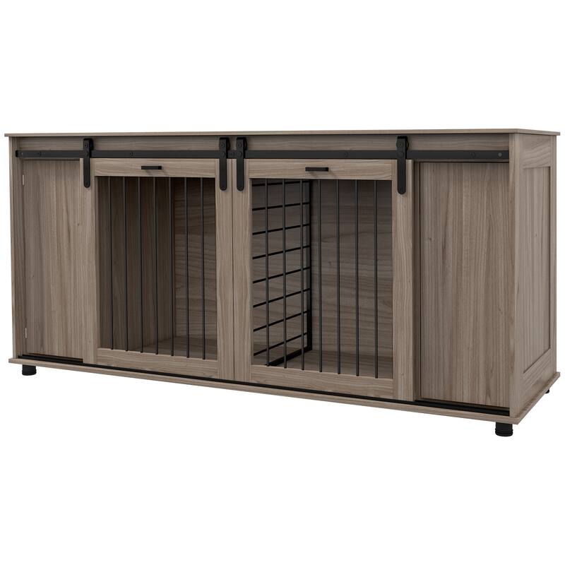 Modern Dog Crate Dog Kennel with Removable Divider Large Dog House End Table with Storage Double Doors
