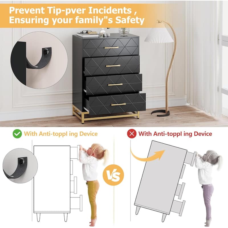 Chest of 4 Drawers Dresser with Metal Handle