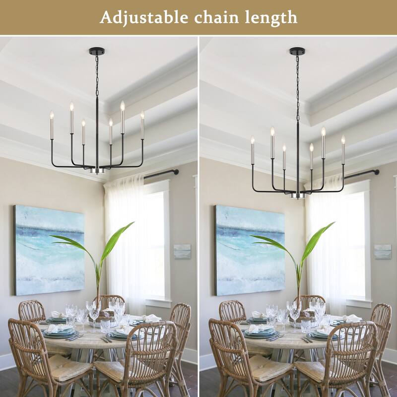 6-Light W26.18" x H66.92" Candle Chandelier for Living Room Kitchen Island