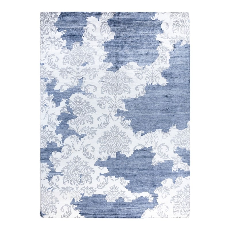 Modern One-of-a-Kind Hand-Knotted Area Rug, Blue - 9' 0" x 12' 0"