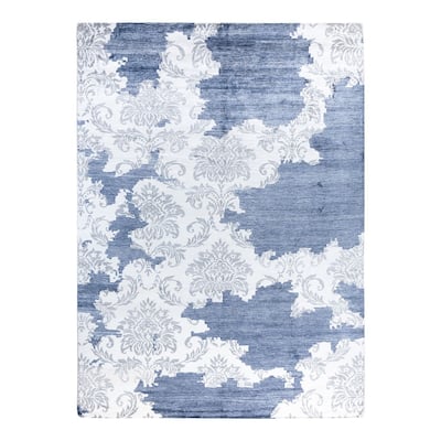 Modern One-of-a-Kind Hand-Knotted Area Rug, Blue - 9' 0" x 12' 0"