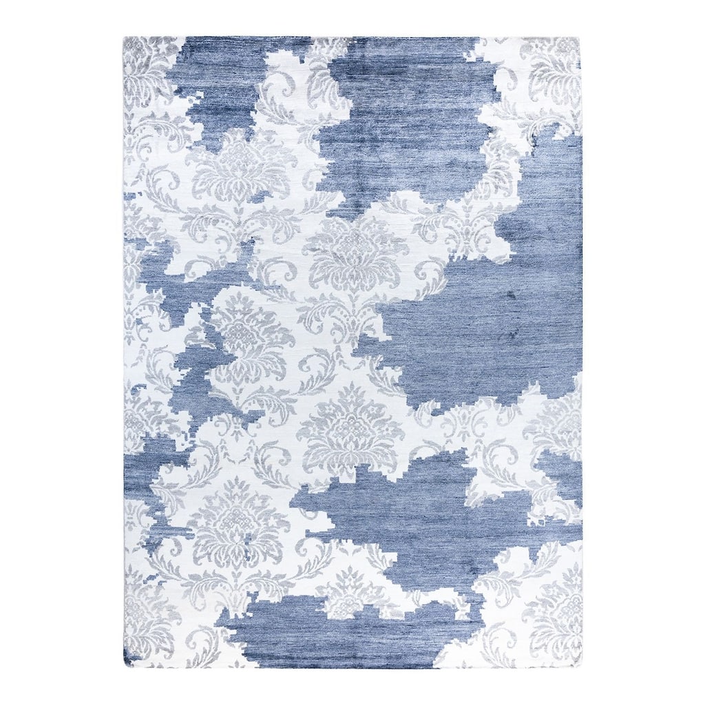 Modern One-of-a-Kind Hand-Knotted Area Rug, Blue - 9' 0" x 12' 0"