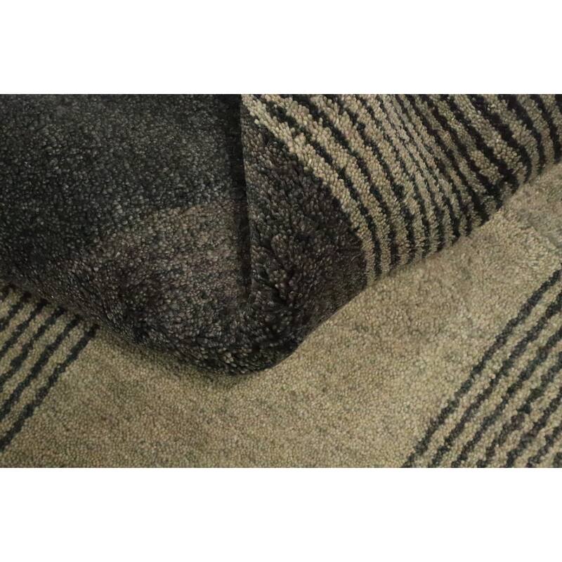 Hand Knotted Oriental 100% Wool Carpet Modern Geometric Greys & Charcoal Gabbeh Area Rug - 6' 7'' X 5' 1''