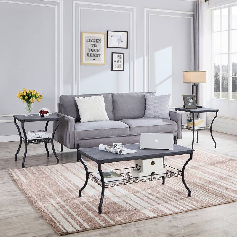 VECELO Mid Cectury 3-pieces Coffee Table Set, 3-Piece Living Room Table Set(Set of 3) - Charcoal Grey