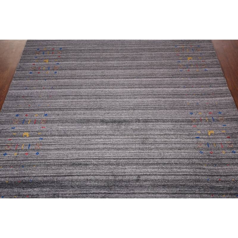 Striped Tribal Gabbeh Indian Area Rug Hand-Knotted Wool Carpet - 5'2"x 7'10"