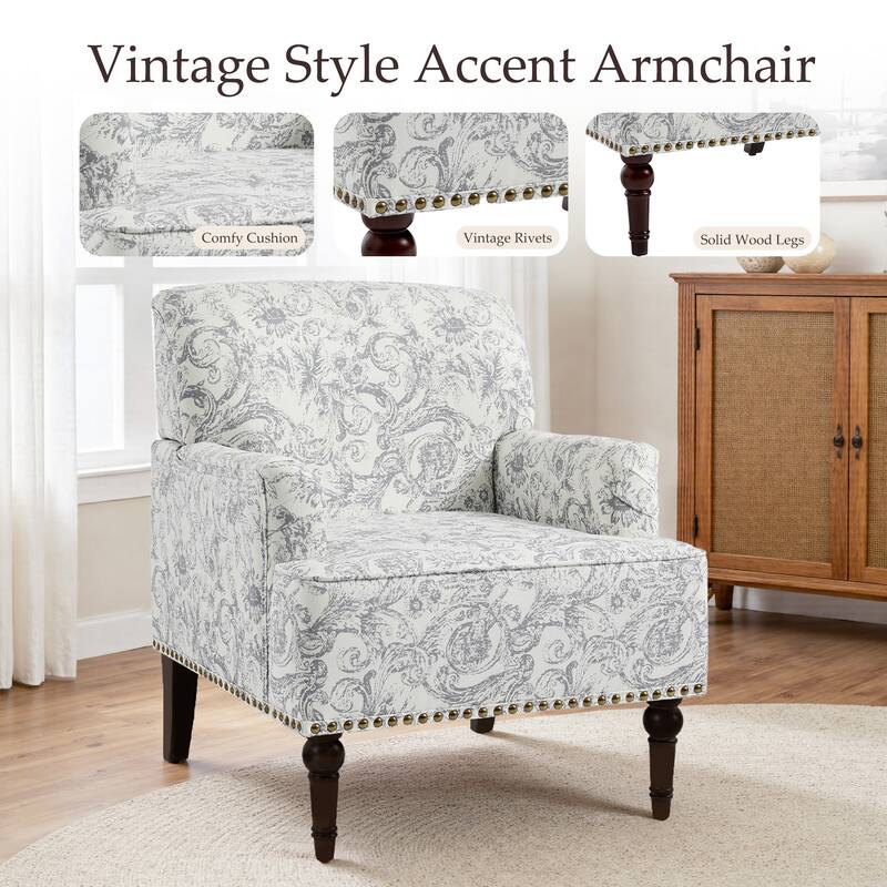 Linen Upholstered Armchair Nailhead Trim Accent Chair