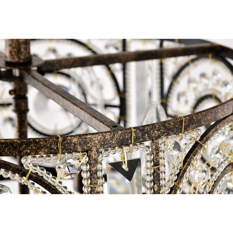 Sigyn Caged Drum Semi-Flushmount Ceiling Lamp with Crystal Ornaments Antique Bronze - Antique-Bronze